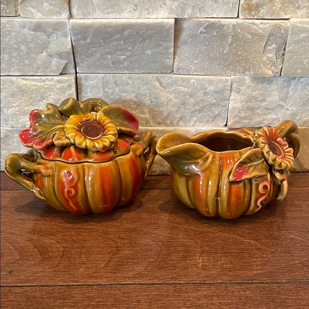 Ceramic Pumpkin Creamer and Sugar Set